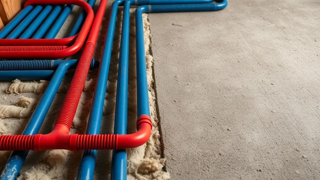 Close up of underfloor heating pipes installed on insulation