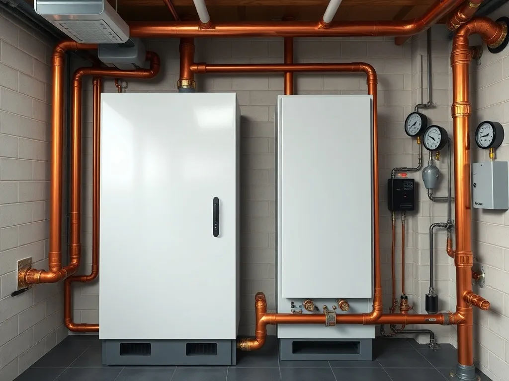 A high-tech modern boiler room with professional copper pipi