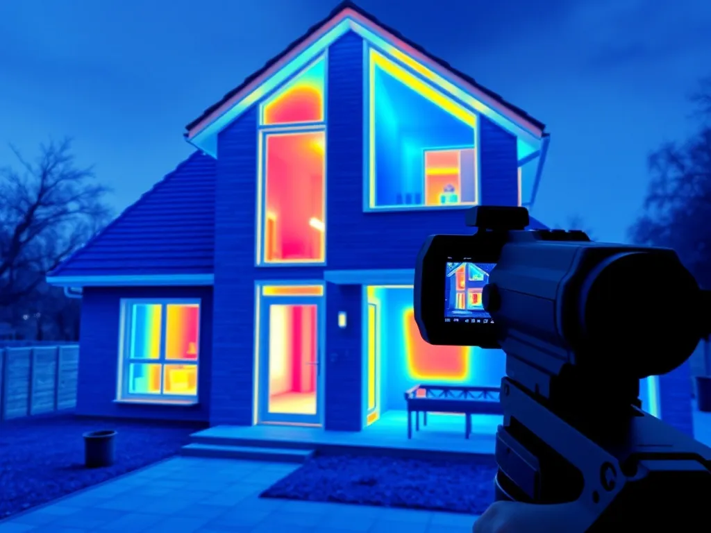 A professional thermal imaging camera view of a modern house